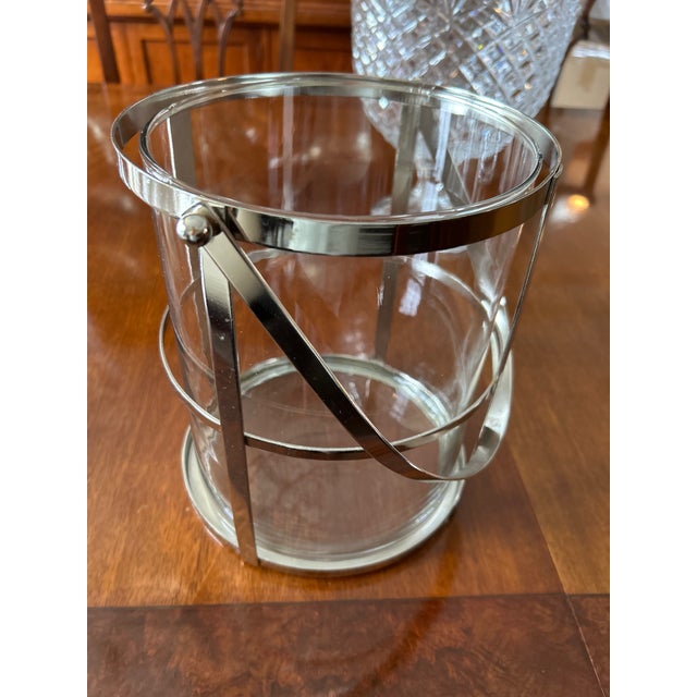 Silver-Tone Metal & Glass Ice Bucket, Hurricane Candle Holder & Lantern For Sale In Chicago - Image 6 of 6