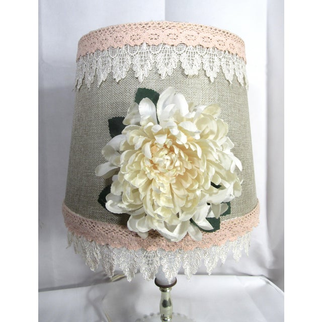 Mid 20th Century Milk Glass Table Lamp With Custom Shade Shabby Chic For Sale - Image 12 of 16