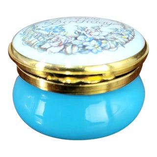 Kingsley English Fine Enamel "Happy Birthday" Round Box For Sale