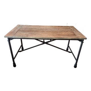 Vintage Solid Elm Wood and Cast-Iron 60” Table From Retired Restoration Hardware Collection For Sale