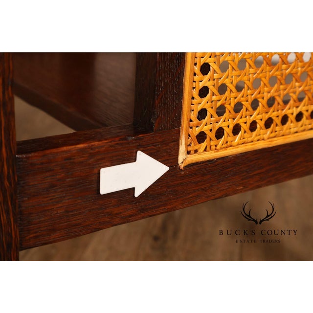 Antique Stickley Brothers Arts & Crafts Oak Side Table With Cane Panels For Sale - Image 16 of 18