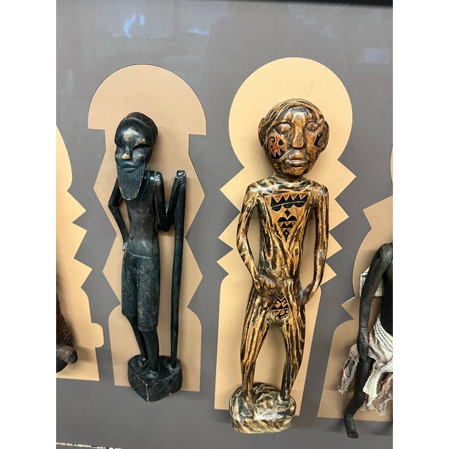 Black Vintage Collection of African Figures, Mounted and Framed For Sale - Image 8 of 12