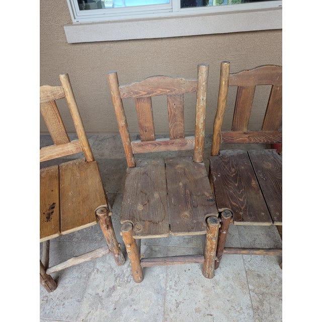 Four (4) Hand Crafted Solid Rustic Log Cabin Chairs For Sale - Image 9 of 16