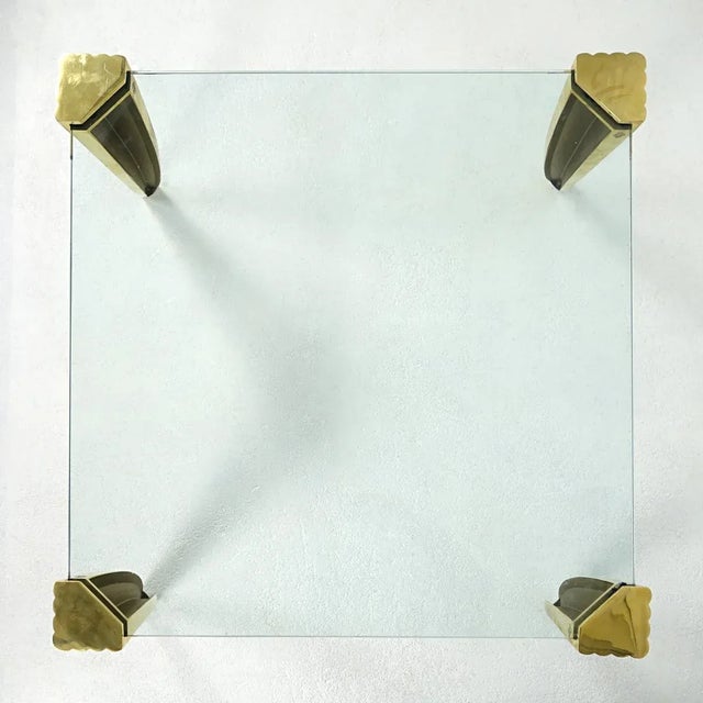 Peter Ghyczy Hollywood Regency Square Coffee Table in Glass and Brass by Peter Ghyczy, 1970s For Sale - Image 4 of 10