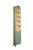 This petite green corner cabinet features a distressed sage green exterior with gold pinstripe trim and a scalloped arched...