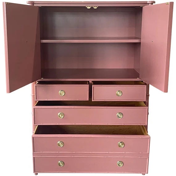Hollywood Regency 38" Finished 2 Door 5 Drawer Vintage Bamboo Style Dresser For Sale - Image 3 of 3