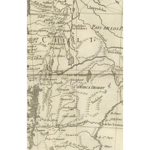Paper Chile from Peru to Cape Horn Enlightenment Map by Rigobert Bonne, 1780s For Sale - Image 7 of 12