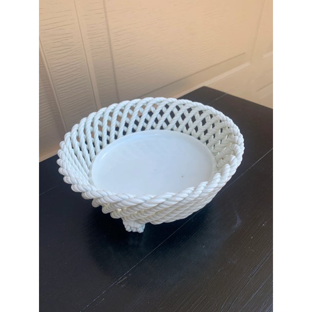French Country Trompe l'Oeil Porcelain Rope Basket Cachepot For Sale - Image 4 of 13