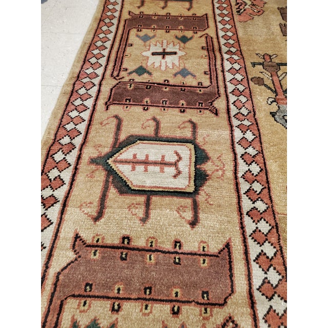 Antique Bakshaish Carpet, Oriental Persian Handmade in Tan Brown, Blue and Red For Sale - Image 9 of 18