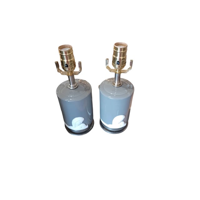 Art Deco Vintage Pair of Milky Gray Porcelain Art Deco Lamps of Woman in Profile For Sale - Image 3 of 3