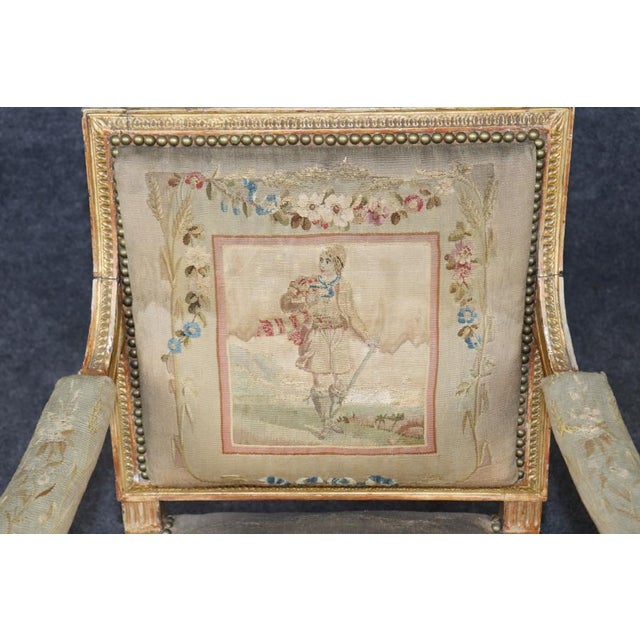 Single 19th Century French Louis XVI Style Giltwood Aubusson Armchair For Sale - Image 13 of 14