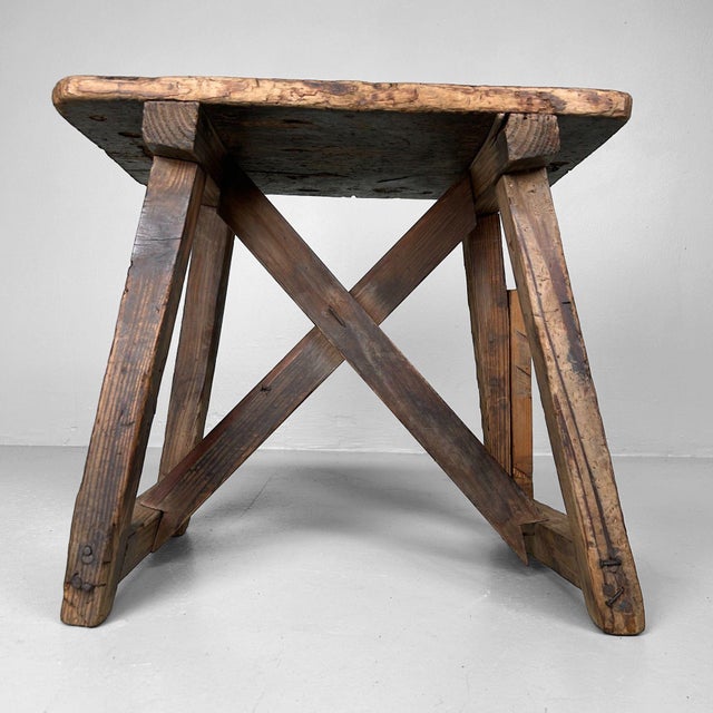 1920s Vintage Japanese Wooden Stool, 1920s For Sale - Image 5 of 12
