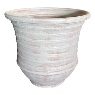Hand-Painted Tunisian Whitewash Terracotta Planter For Sale