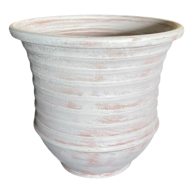 Hand-Painted Tunisian Whitewash Terracotta Planter For Sale