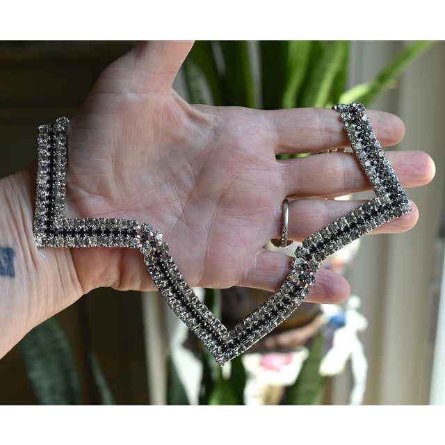 Vintage American Designer Alexis Kirk Clear and Black Rhinestone Star Necklace Choker For Sale - Image 10 of 17