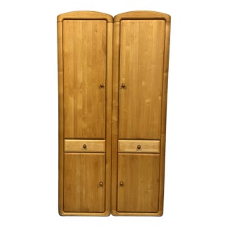 1990s Pair of Solid Waxed Alder Tall Cabinets by Mobel Drommershausen For Sale