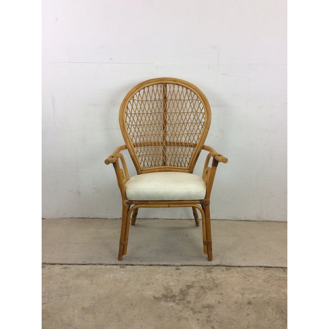 Vintage Rattan Fan Back Accent Chair With Upholstered Seat Chairish