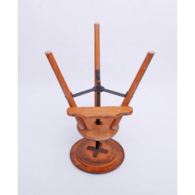 Wood Vintage Height Adjustable Workshop Stool, 1950s For Sale - Image 7 of 10