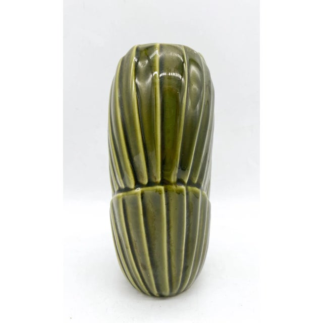 Mid-Century Modern Vintage Boho Chic Green Ceramic Leaf Vase For Sale - Image 3 of 9