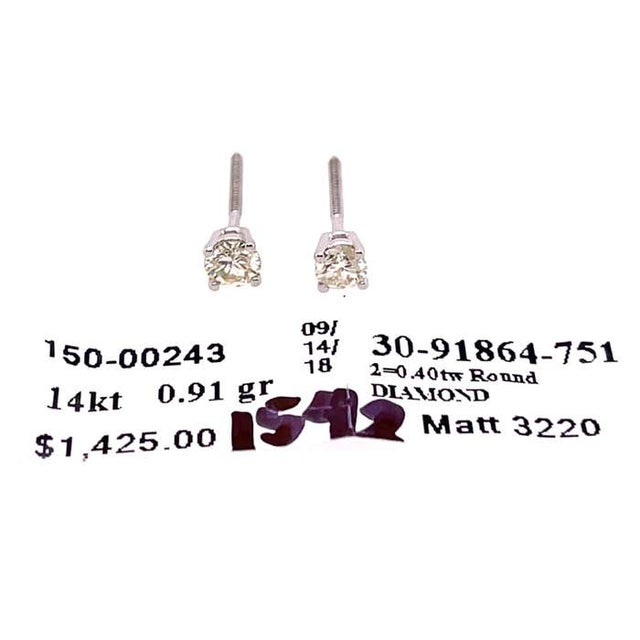 Antique White 14 Karat White Gold and Round Diamond Stud Earrings Screw Back For Sale - Image 8 of 9