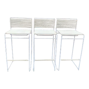 1970s Stacking White Spaghetti Bar Stools FlyLine Designed by Giandomenico Belotti - Set of 3