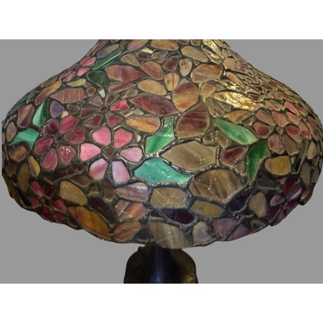Handel Co. Vintage Handel Co. Table Lamp Base With Floral Decorated Leaded Glass Shade For Sale - Image 4 of 11