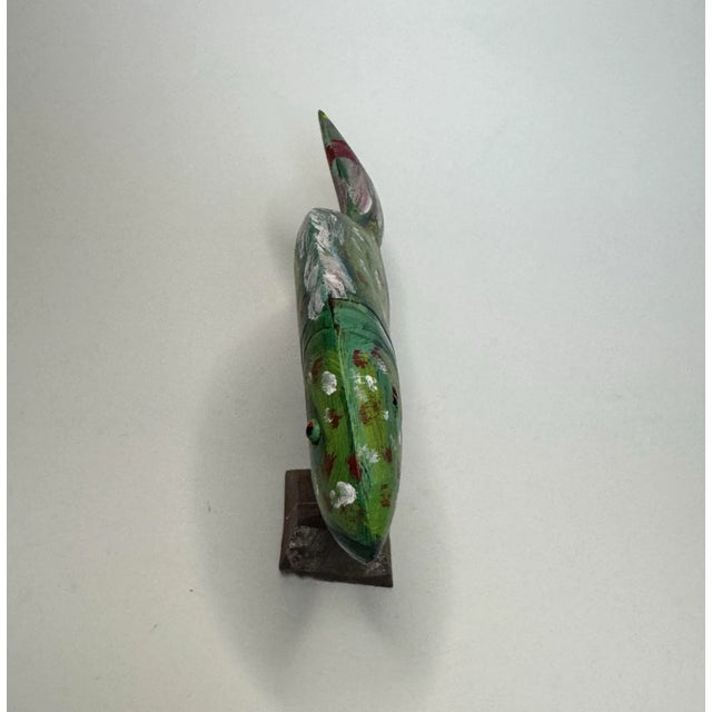 Green Coastal Sculpted Wood Hand Painted Tropical Fish Figurine For Sale - Image 8 of 12