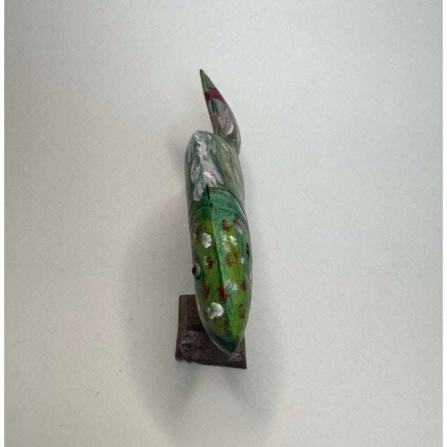 Green Vintage Coastal Sculpted Wood Hand Painted Tropical Fish Figurine, Green, Dark Pink, Yelllow For Sale - Image 8 of 12