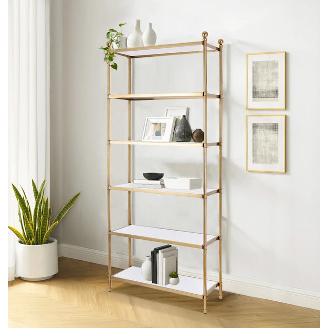 Metal Pasargad Home Nuva 5-Tier Stainless Steel Etagere Bookcase, Gold Finish For Sale - Image 7 of 8