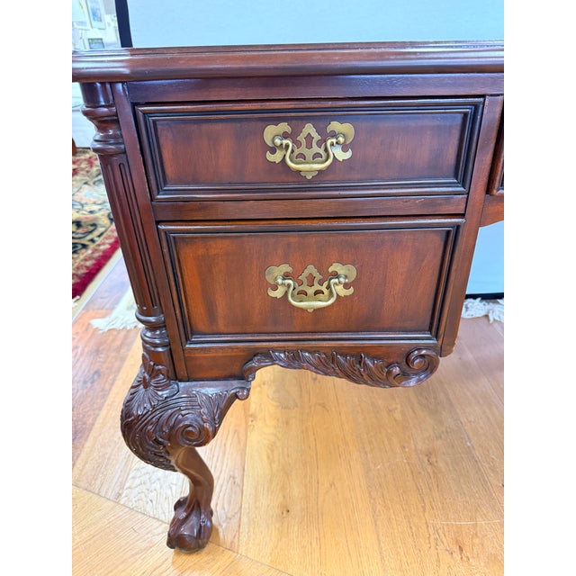 Sligh Carved Mahogany Leather Top Desk For Sale - Image 9 of 12