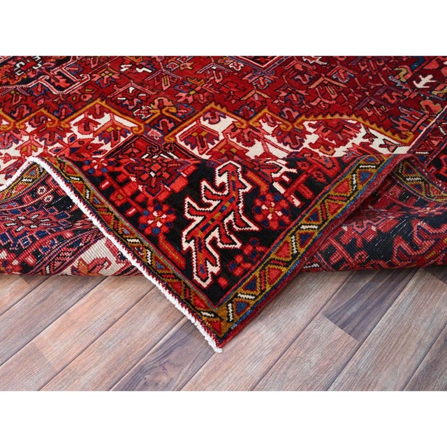 1960 10'x12'8" Fire Brick Red With Asphalt Black Border Vintage Heriz Oriental Rug For Sale - Image 10 of 12