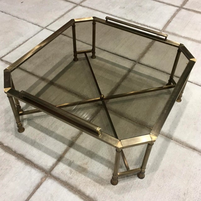 Mid-Century Modern Mastercraft Brass & Glass Coffee Table After Jansen For Sale - Image 3 of 13