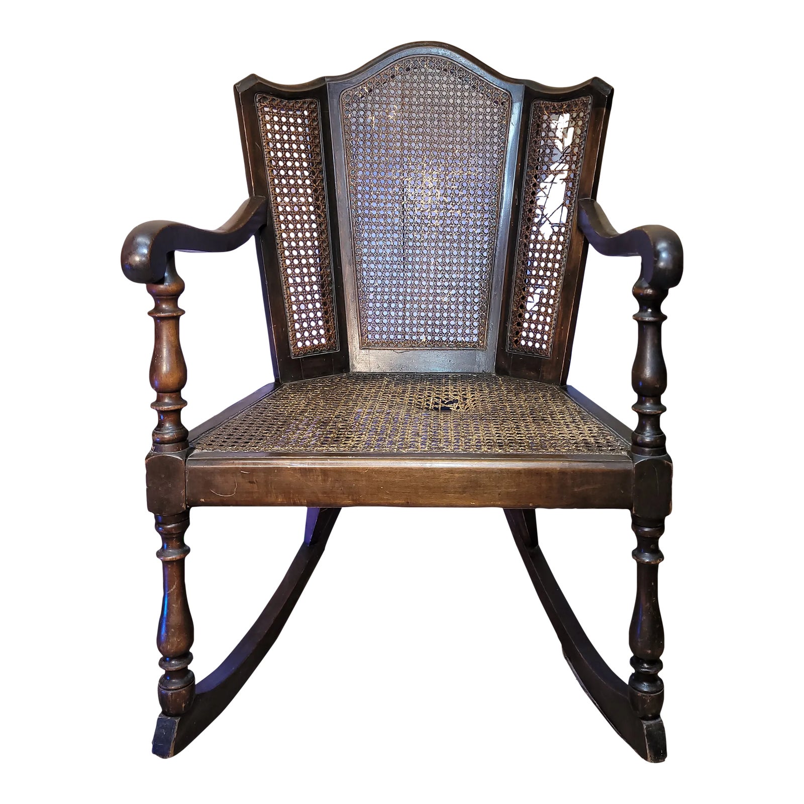 Early 20th Century Vintage Rattan Rocking Chair | Chairish