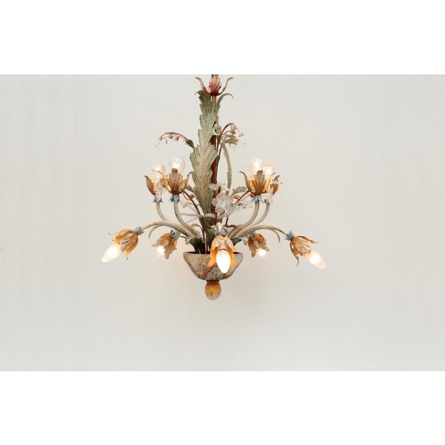 Floral Chandelier in Pastel Colors with Crystal Glass, 1970s For Sale - Image 11 of 18