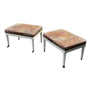 Late 20th Century Vintage Leopard Ottomans With Brass Castors - a Pair