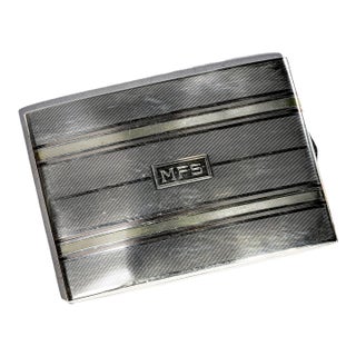 Stunning Art Deco Antique 14k Gold Inlay Sterling Silver Cigarette Card Case For Sale