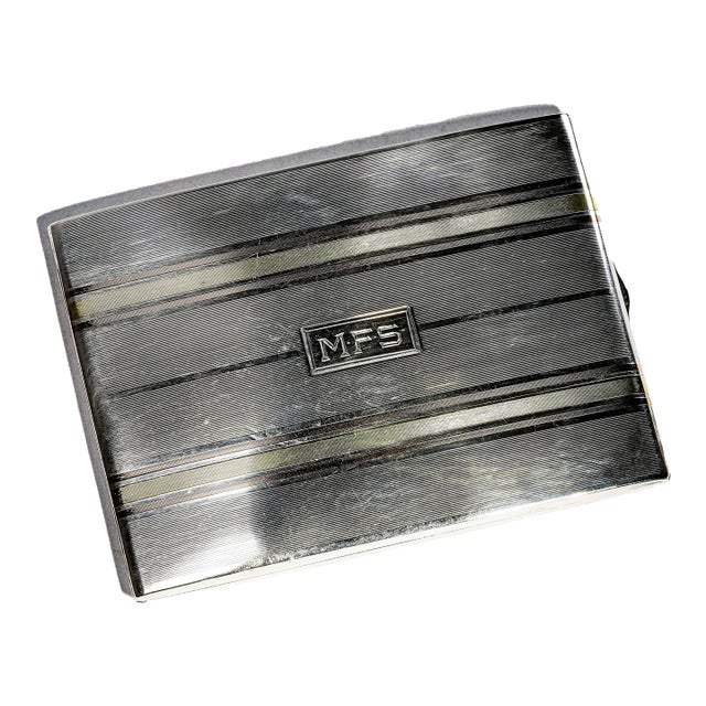 Stunning Art Deco Antique 14k Gold Inlay Sterling Silver Cigarette Card Case For Sale