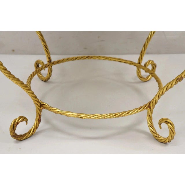 Gold Vintage Italian Hollywood Regency Iron Gold Rope Round Mirror Top Coffee Table For Sale - Image 8 of 10