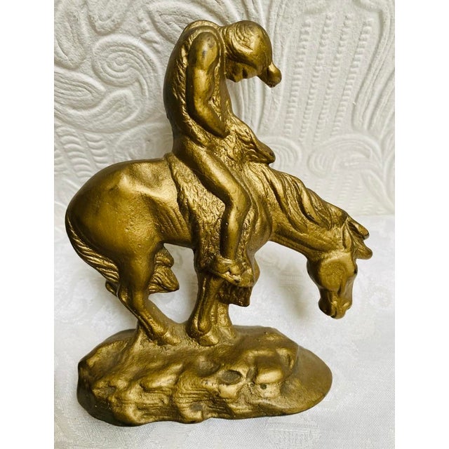 Native American Antique 1910s Native American Gold Painted Iron End of Trail Bookends- Set of 2 For Sale - Image 3 of 7