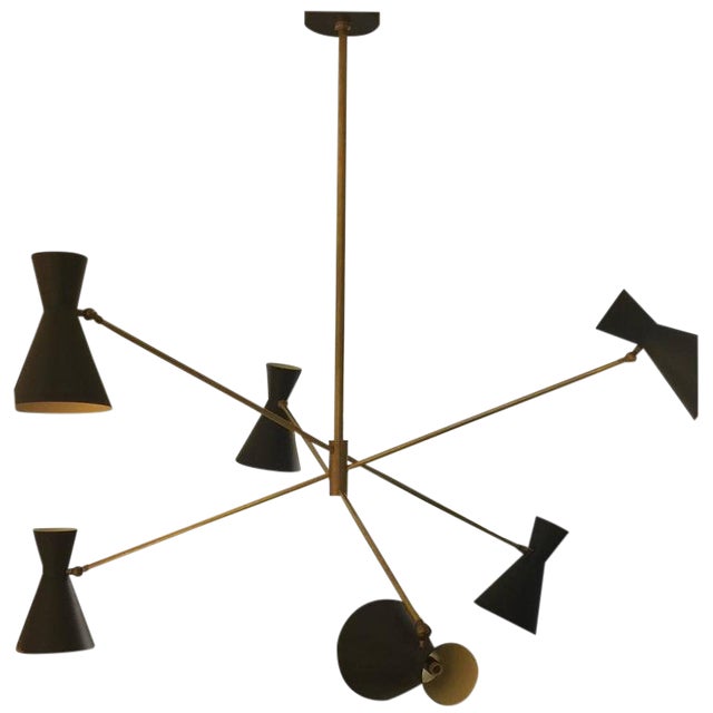 Bespoke Six-Arm Brass Fixture in the Stilnovo Manner For Sale