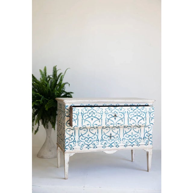 Elevate your living space with the Italian Giorgia Commode, a refined piece showcasing exquisite hand painted blue...