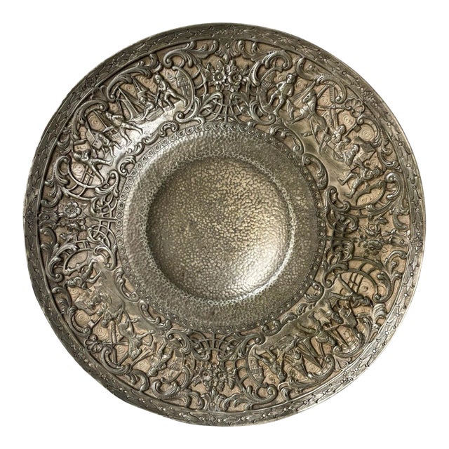 Antique Dutch Hammered Silver High-Relief Dish / Plate For Sale
