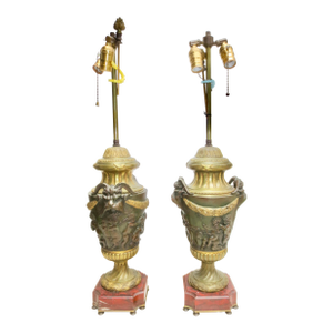 Antique Italian Gilt Bronze and Rouge Marble Garnature Lamps -a Pair of 2