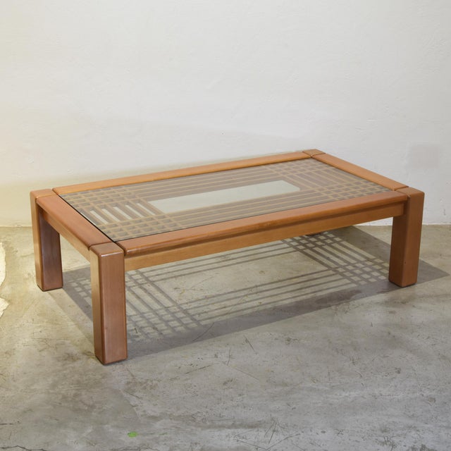 Gio Ponti Coffee Table in Wood and Glass with Geometric Grid by Ettore Sottsass for Santambrogio e De Berti, 1970s For Sale - Image 4 of 12