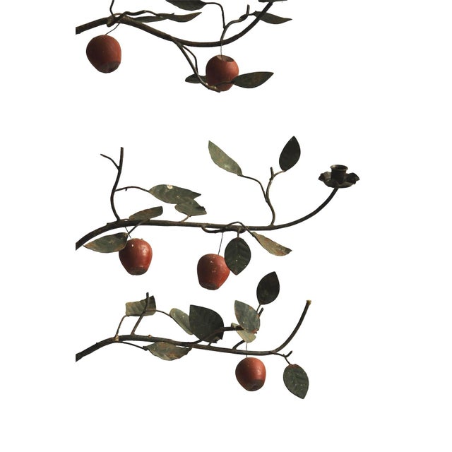 Mid-Century Modern Vintage Tole Espalier / Espaliered Full Size Standing Apple Tree Sculptural Candelabra / Candle Holder on Ball Feet For Sale - Image 3 of 4