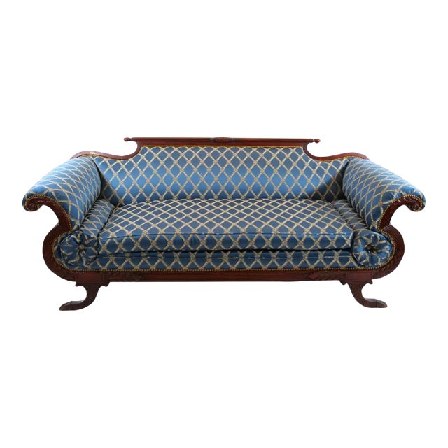 19th Century Empire Style Mahogany Framed Upholstered Sofa For Sale