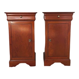 Pair of Late 20th Century Grange, French Cherry Wood Nightstands W/ Locking Cabinets and Drawers For Sale