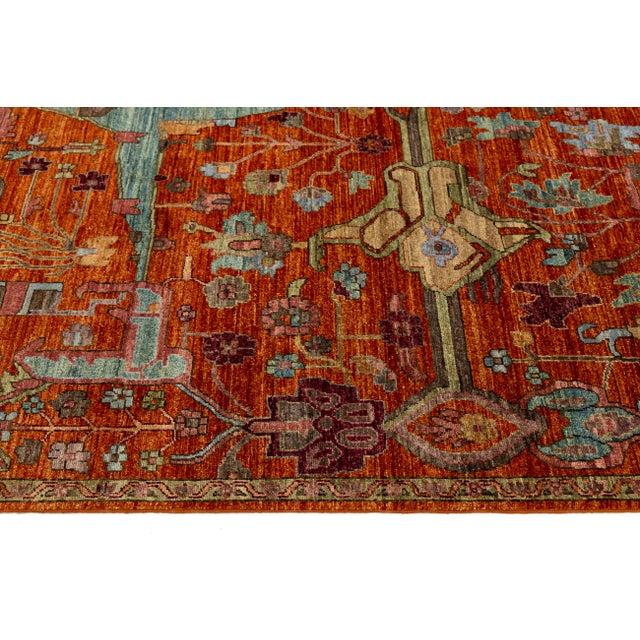 2020s 9x12 Modern Bidjar Style Hand-Knotted Rust & Sage Wool Area Rug Persian Motifs For Sale - Image 5 of 11