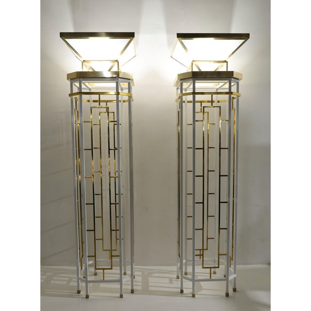 1940s Monumental Brass and Metal Torchieres - a Pair For Sale - Image 4 of 11