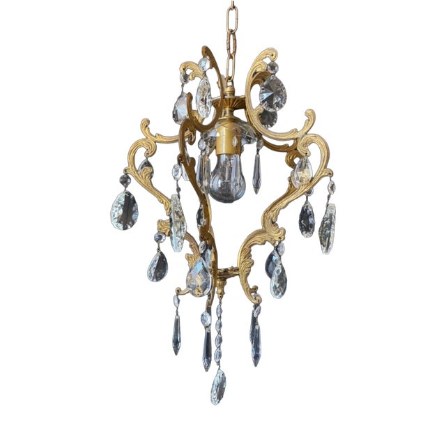 Antique Chandelier with Crystals, 1960s For Sale